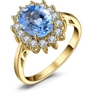 Yellow Gold Plated-garnet Princess Diana Class Birthstone Halo Ring